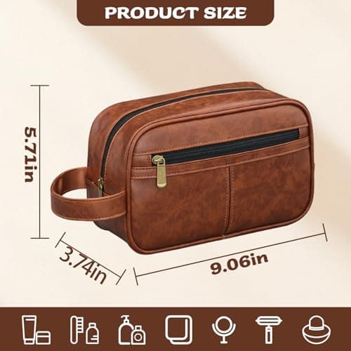 Ethlomoer Leather Toiletry Bag for Men – Brown High-Capacity Waterproof Toiletry Bag with Compartments, Travel Wash Bag for Men, Contrast Color Design — view 4