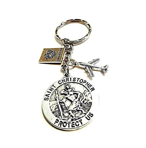 Silver Knight 'ST. CHRISTOPHER PROTECT US' Patron Saint of Travellers Passport & Aeroplane Keyring, Keychain, World Travel, Bon Voyage, Gap Year, Unisex, Bag Charm — view 6