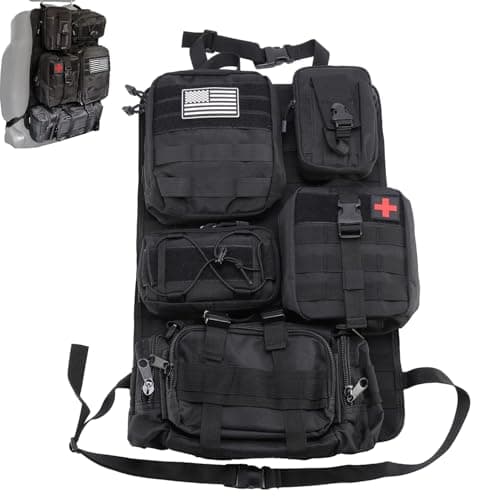 LengSuaa Tactical Car Seat Organizer, Car Back Seat Storage with 5 Detachable Bag, 600D Oxford Waterproof Tactical Vehicle Car Backrest Protector Seat Organiser for Most Vehicle SUV Truck Pickup