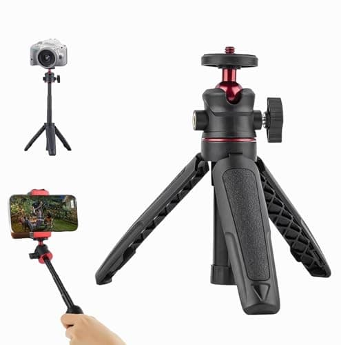 Compact Travel Tripod Portable Mini Camera Tripod Extendable Desktop Holder with 360° Ball Head & 1/4" Screw - Compatible with Sony ZV1/RX100, Canon G7X, Fujifilm X100V, Leica Q2, DJI Action Cameras