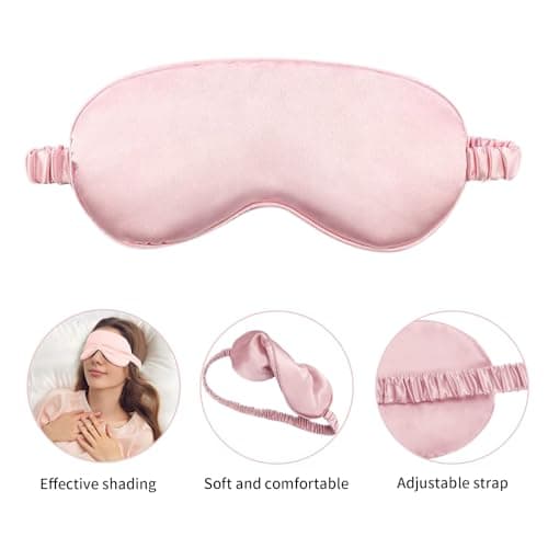 Silk Eye Mask for Sleeping, 3 Pcs Sleep Mask Set Super Soft Eye Masks Silk Sleep Eye Mask with Hair Scrunchie and Travel Pouch for Women Girls (Pink) — view 3