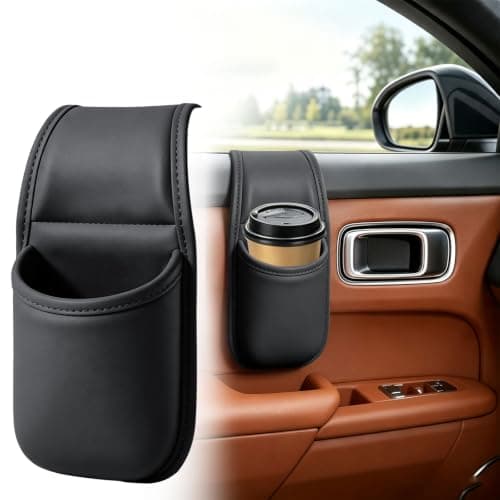 Leather Car Door Cup Holder Seat Side Organizer for Drinks & Phone (Set1) — view 2