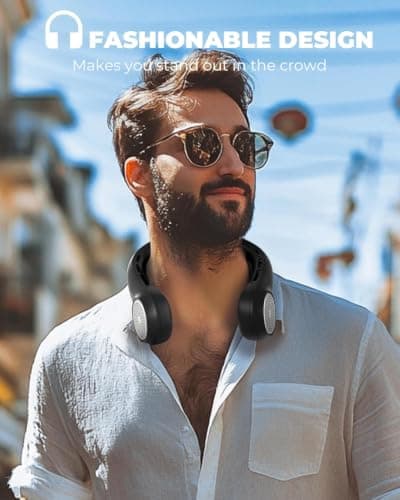 Hssio Neck Fan with 4000mAh Rechargeable Battery & LED Display-3 Speeds Bladeless 360° Cooling Fan,Quiet Personal Fan,Portable Wearable Air Conditioner for Office,Travel,Home&Outdoor,DarkBlack — view 2