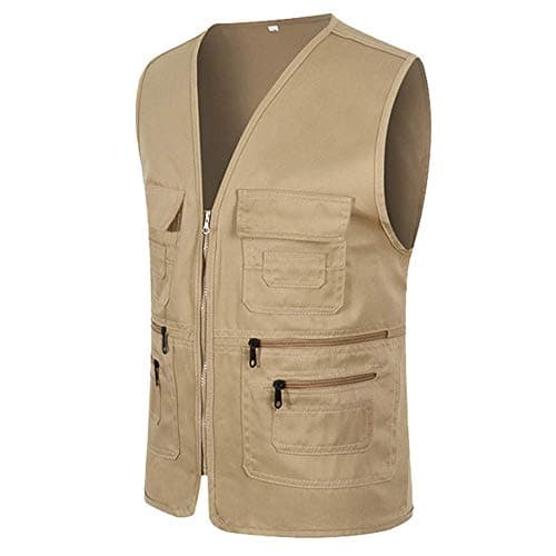 Men's Utility Fishing Vest Lightweight Outdoor Work Safari Travel Photo Multi Pockets Waistcoats Casual Outwear Gilet Cargo Vest Jacket Summer Sleeveless Gillette Jackets