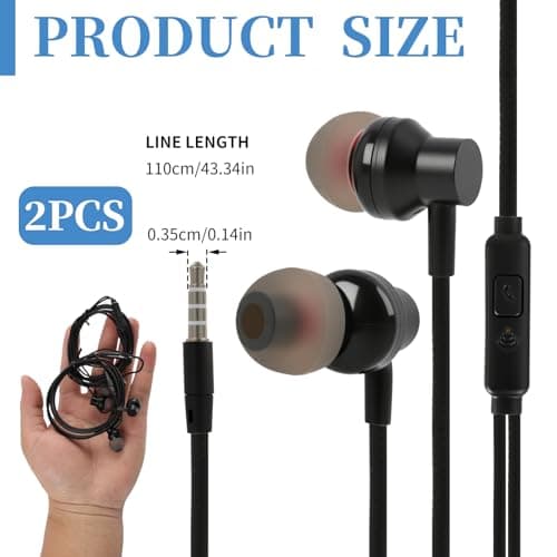 JiangZShangM 2 PCS 3.5mm Wired Earphones with Microphone, In Ear Headphones Wired for Clear Sound and Noise Isolation, Comfortable Wired Earbuds for Music Calls Travel and Daily Use — view 2