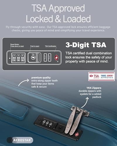 Aerostar 28” Large Lightweight PP Hard Suitcase 4 Silent Spinner Wheels Check-in Luggage Integrated TSA Combination Lock for 20 to 23kg (Teal, 100 Litre) — view 5