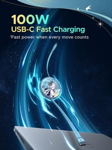 UGREEN Retractable 100W USB C to USB-C Charger Cable, 1M Max, Blue — view 2
