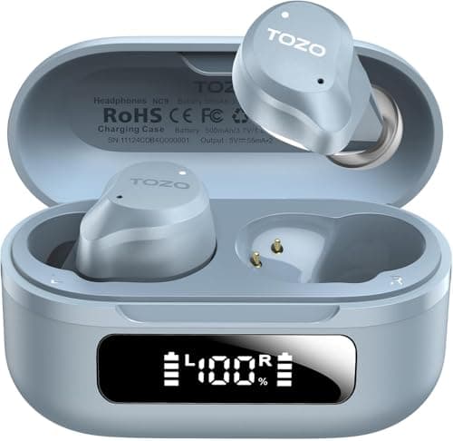 TOZO NC9 Hybrid Active Noise Cancelling Earbuds for Travel Work Calls, 45dB ANC Wireless Earbuds, 6-Mic ENC for Clear Calls, Deep Bass 60H Playtime IPX8 Bluetooth 5.3 Ear Buds with App for Custom EQ