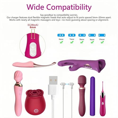 Universal Magnetic Charging Cable for Massagers, USB-A Fast Charging Cable Replacement Charger with Adjustable charging port for Personal massager & Rose and Other Rechargeable Toys (1-Pack) — view 3