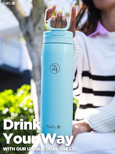 Fuel24 Duo - Stainless Steel Water Bottle 700ml or 1L - Vacuum Insulated Metal Flask with Straw (Dual use Lid) 1 Litre - for Sports, Gym, Work – Slim Design (Mint, 700 ml) — view 5