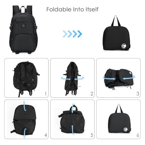 SPAHER for Ryanair Cabin Bags 40x30x20 Underseat Foldable Travel Cabin Backpack Carry on Hand Luggage Waterproof Small Hiking School Camping Backpack 25L for Men Women, Black — view 6