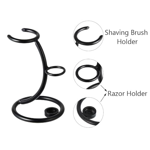 Gold Shave Brush Stand Holder, 2 in 1 Stand Men's Shave Tool Kit Iron Alloy Universal Holder for Safety Razor for Salon Home Travel Use — view 3