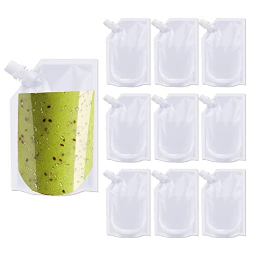 Travel Pouch,10PCS Plastic Reusable Hip Flask with Spout,Drink Pouches for Festivals Hide Alcohol,Juice, Sneak Booze, Liquor, Rum, Water-220ml