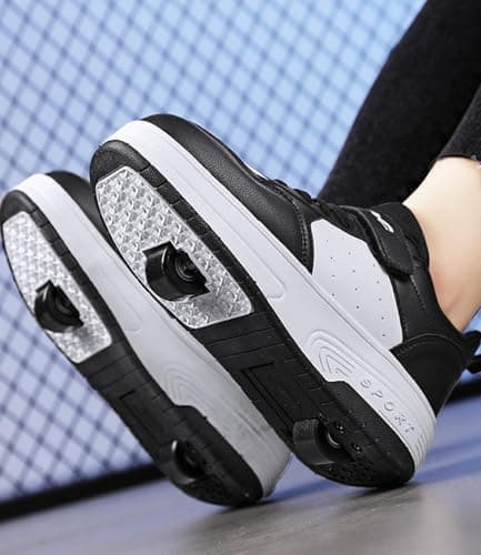 ENEN Kids Roller Skate Shoes for Boys Girls, Skateboarding Shoe Outdoor Parkour Shoes with 2-Wheels Unisex Retractable Skating Shoes for Children's Park Sports Walking Black White — view 3