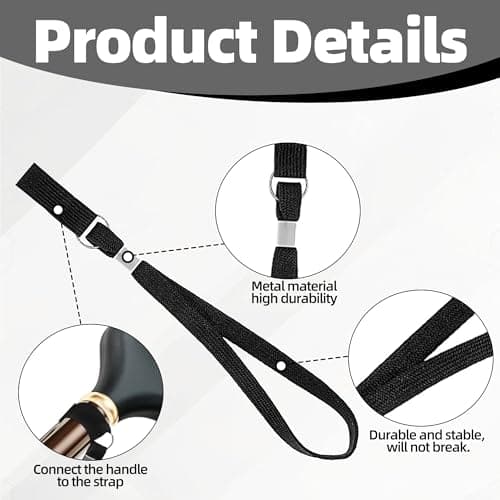 Bansusu 6Pcs Walking Stick Wrist Strap, Black Nylon Cane Hanging Rope — view 3