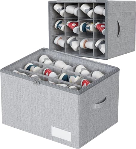 WANGIRL Fabric Shoe Storage Box, Fits 12 Pairs, Foldable Shoe Organiser for Wardrobe with Clear Lids, Bottom Support and Reinforced Handles, 1 Pack Grey