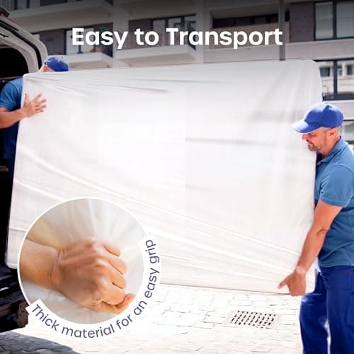 Single Heavy Duty Mattress Cover for Moving - 2 Pack Reusable Waterproof Mattress Bags for Moving, Storage and Protect Beds from Stain, Dust, and Pest Damage - 225 x 120 x 30cm Mattress Bag (92.5gsm) — view 5