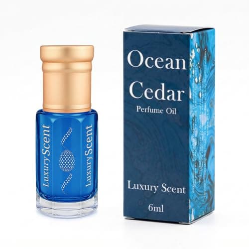 Perfume Oil Ocean Cedar 6ml Roll-On by Luxury Scent – Long Lasting Alcohol-Free Unisex Attar with Clean Fresh Musky Floral Arabian Inspired Notes, Travel Size Body Oil Fragrance for Men & Women