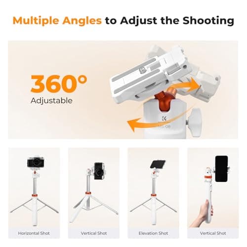 K&F CONCEPT Selfie Stick, 62"/158cm White Phone Tripod — view 5
