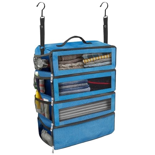 Olosar Suitcase Organizer, Travel Luggage Organizer Portable Hanging Travel Shelves Collapsible Hanging Packing Cubes for Carry on Suitcase, Blue -M