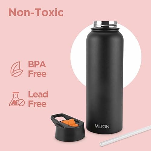 Milton Flask 1 Litre Insulated Water Bottle, 3 Lid with Straw, Flassio — view 3