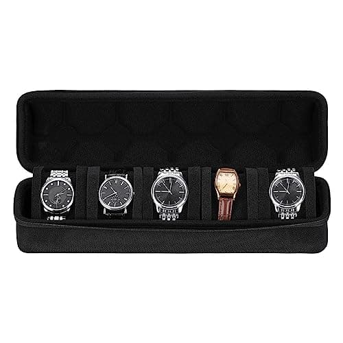 URCHUZE 5 Slots Watch Case for Men,Watch Travel Case,Hard portable Watch Roll Travel Case - Storage Organizer and Display fit large &small watches — view 4