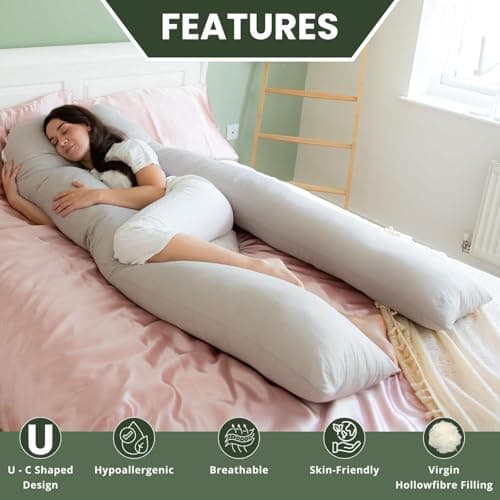 Bedding Home Grey 12ft Pregnancy Pillows For Sleeping | U Shaped Maternity Support Full Body Pillow | Cuddle Cushion Side Sleeper Long Pillow for Pregnant Women (12ft U Pillow, Grey) — view 2