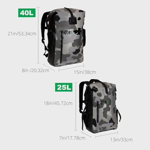 COR Surf Waterproof Backpack - Roll Top Dry bag Rucksack with Padded Laptop Sleeve, Welded Seams and Ergonomic Shoulder Pads, Ideal for Boating, Hiking, Kayaking, Commuting (40L, Camo) — view 6