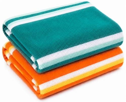 Adore Striped Beach Towels 2 Pack - Teal & Orange 75 x 150 cm