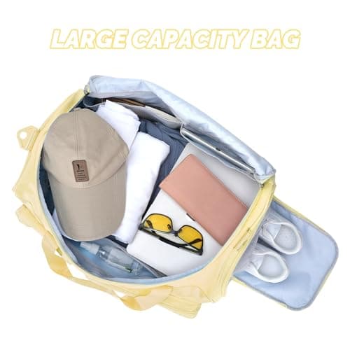 MAXTOP Travel Duffle Bag for Women Carry On Tote Weekender Overnight Bag Large Capacity Duffel Bag with Shoe Compartment,Gym Tote Bag with Dry and Wet Separation Yellow — view 3