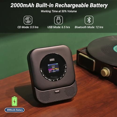 August SE15 Rechargeable Portable Bluetooth 5.3 CD Player with Earphones — view 6