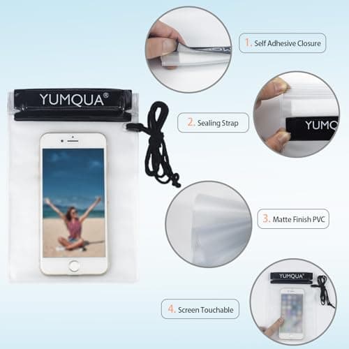 YUMQUA Waterproof Bag, Waterproof Pouch Dry Bag for Document Map Camera Tablet Phone Holder, Set of 3, Black — view 4