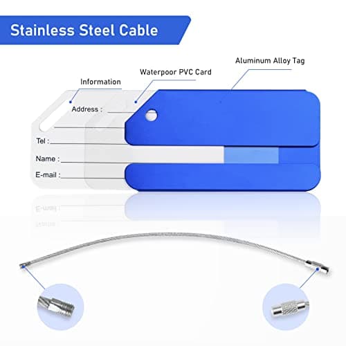 Flintronic 2 Pcs Luggage Tags, Aluminum Alloy Baggage Labels, Suitcase ID Tag Set, Handbag Tag Labels Travel Accessories for Checked Luggage, Hand Luggage and Handbags - Blue — view 6