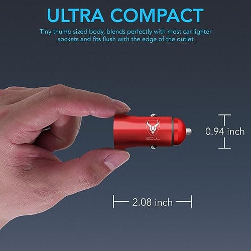 iSOUL Car Charger, USB Car Cigarette Lighter Charger, 12V/24V (DC 5V) 3.1A USB Car Chargers Adapter 2-Port, Fast Charging for iPhone 15 14 12 11 X Pro Max Samsung Galaxy iOS Android Devices Red — view 4