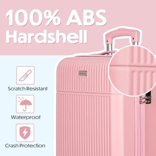 H.yeed Carry on Suitcase ABS Hard Shell Lightweight Small Trolley Travel Cabin Luggage with 4 Double Spinner Wheels TSA Lock for Women, 21" Pink — view 5