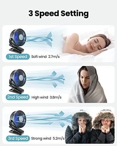 gaiatop Portable Clip on Fan, Mini Personal Rechargeable Fan Black Blue — view 6