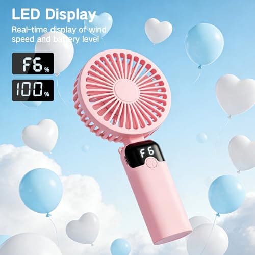 Handheld Fan, USB Rechargeable Portable Mini Hand Held Fan with 6 Speeds 4000mAh Battery Operated, Foldable Desk Small Fans with LED Display for Home Office Travel Outdoor Use, Summer Gift (Pink) — view 3