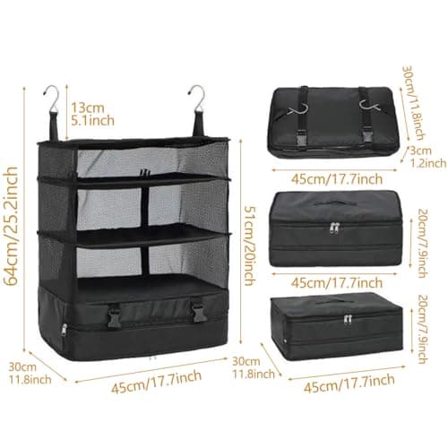 Travel Luggage Organizer Travel Shelves Bag 3-Shelf Collapsible Hanging Closet Storage Bag Luggage Compression Hanging Packing Cubes Space Saver for Wardrobe Suitcase Carry On — view 2