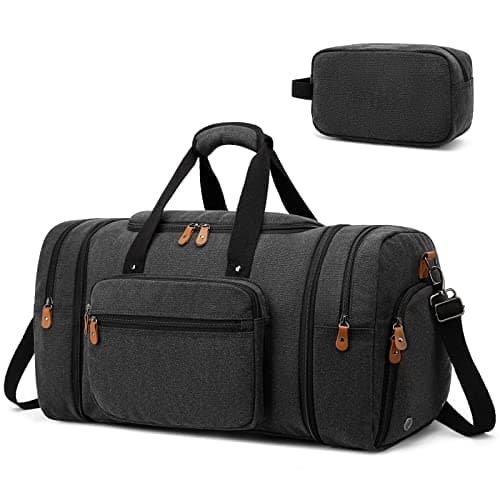 Travel Duffel Bag for Men Women, 40L Foldable Weekend Overnight Bag with Shoe Compartment & Shoulder Strap, Large Sport Gym Duffel Bag Hospital Holdall, Black
