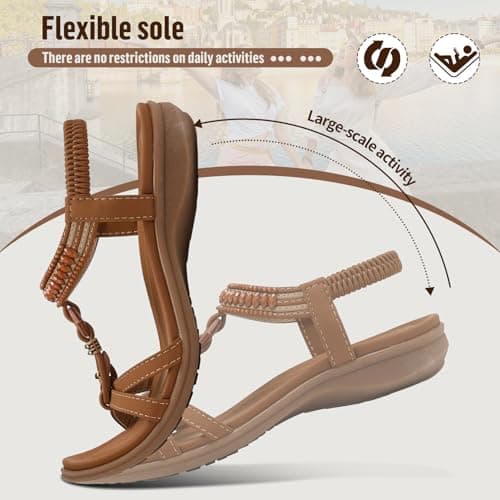 Littleplum Womens Flat Sandals Ladies Summer Beach Sandals with Elastic Back Strap(Brown,41EU) — view 3