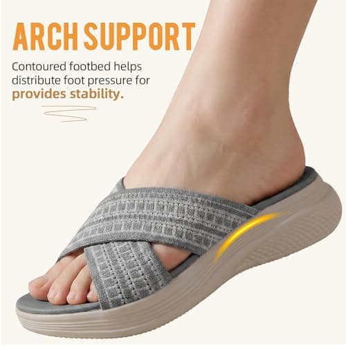 ZDQ Sandals for Women with Arch Support Lightweight Breathable Summer Slides Casual Cushion Walking Sandals for Daily Wear Grey 7.5 — view 3