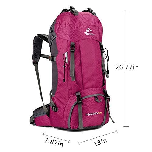 60L Waterproof Ultra Lightweight Packable Climbing Fishing Traveling Backpack Hiking Daypack,Backpack,Handy Foldable Camping Outdoor Backpack Bag with a Rain Cover (Rose Red) — view 3