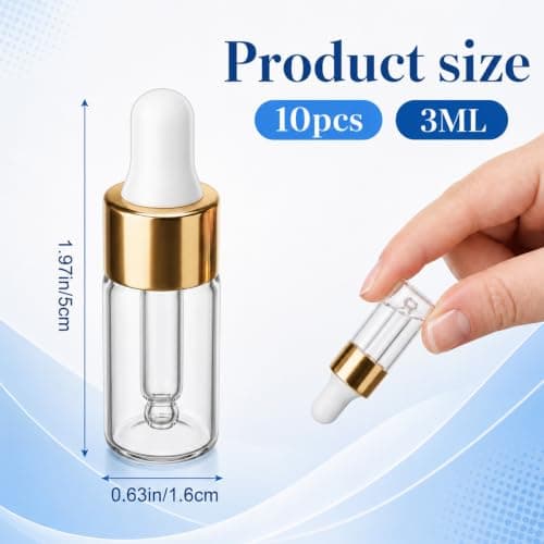 salbsever 10 Pack Pipette Dropper Bottle, 3ml Mini Travel Bottles Mini Travel Essentials Small Sample Essential Cuticle Oil Bottle with Gold Cap, Clear Empty Vails for Cosmetic Perfume — view 2