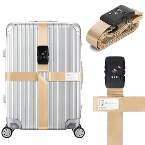 Linpr Adjustable Cross Luggage Straps with TSA Approved Locks, Khaki