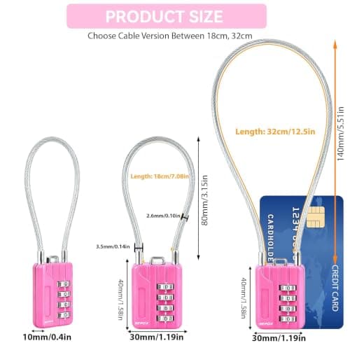 SEPOX® Combination Extra Long Cable Padlock 12-PK, Resettable 4-Digit Pink — view 2