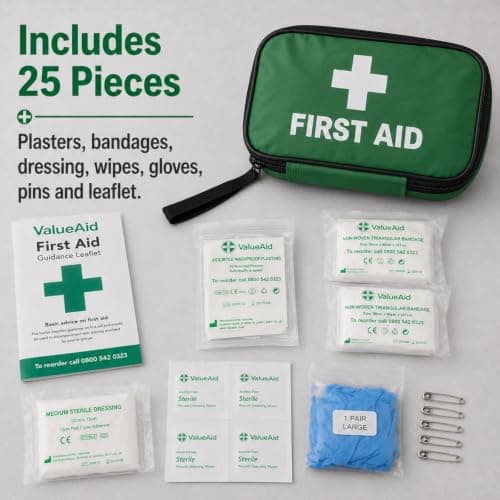 Value Aid HSE Compliant Lone Worker First Aid Kit - 25 Piece Green Bag — view 4