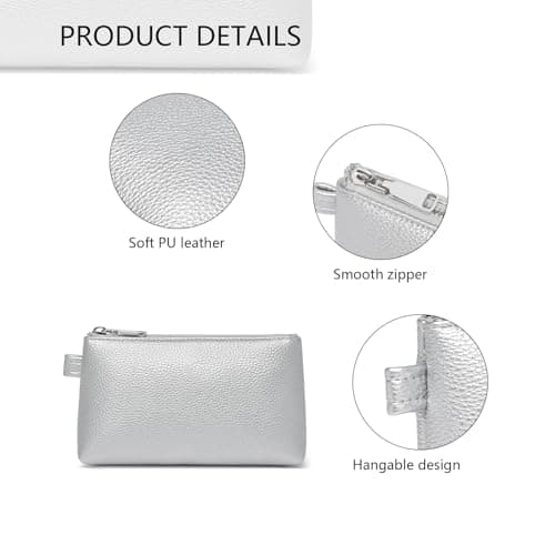 YONBEN Small Makeup Bag for Handbag Travel Pouch (Pearl Silver, PU) — view 4