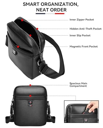 Leathario Mens Shoulder Bag, Genuine Leather Man Bags for Men — view 6
