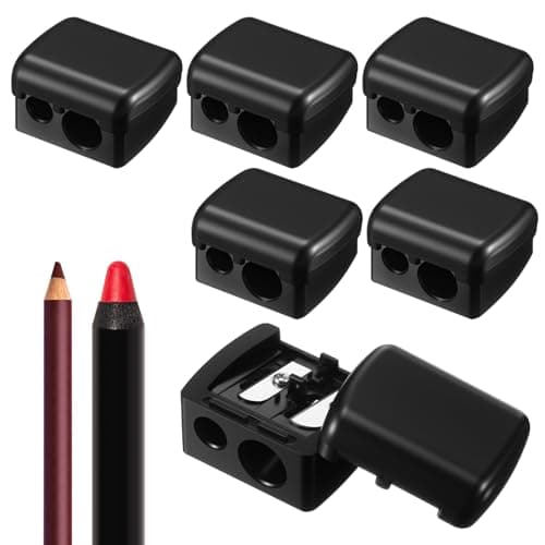 Faccito 6 Pack Makeup Pencil Sharpener with Cover, Lip Liner Cosmetic Eyeliner Pencil Sharpener, Double Hole Points Manual Tools for Eyeliner Lipliner, Multi Colors