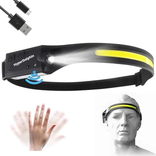 Head Torch Rechargeable [2 Pack], 400 Lumen Waterproof LED Headlamp with Motion Sensor, 230° headband light, 5 Lighting Modes, Long Runtime, Lightweight Headlight for Adults for Running Fishing Hiking — view 2